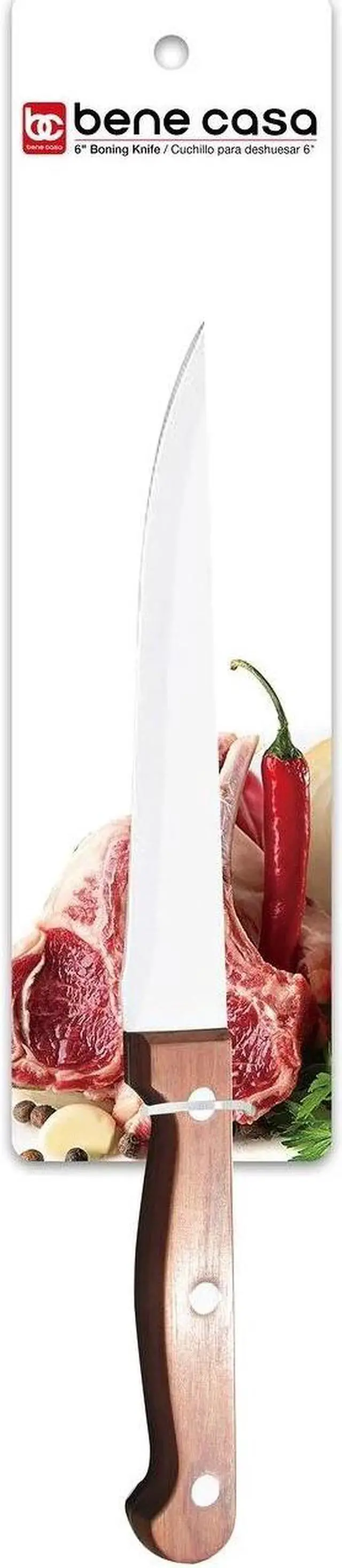 Alt view image 3 of 3 - Bene Casa Chef knife with rosewood handle, stainless steel blade, full tang and triple riveted handle 6" Boning Knife