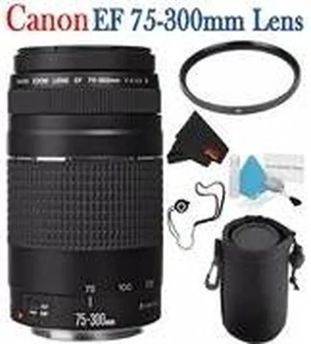 Alt view image 3 of 3 - 6Ave Canon EF 75-300mm f/4-5.6 III Telephoto Zoom Lens 6473A003 + 58mm UV Filter + Lens Cap Keeper + Deluxe Lens Pouch +