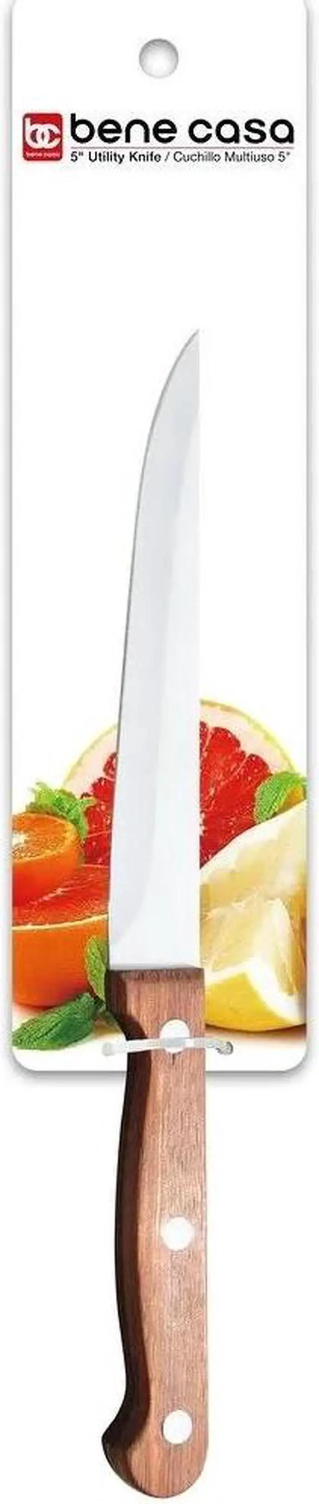 Alt view image 3 of 3 - Bene Casa Chef knife with rosewood handle, stainless steel blade, full tang and triple riveted handle 5" Utility Knife