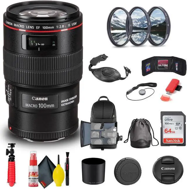 Alt view image 3 of 3 - Canon EF 100mm f/2.8L Macro IS USM Lens (3554B002) + Filter Kit + More