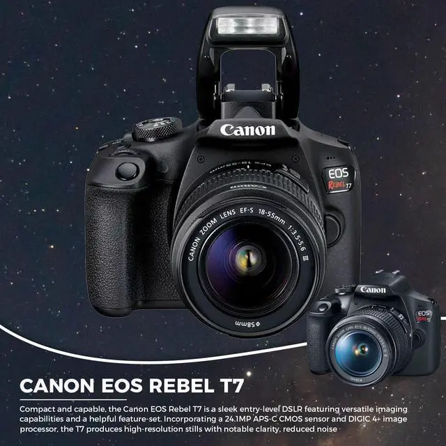 Alt view image 4 of 4 - Canon EOS Rebel T7 DSLR Camera with 18-55mm Lens Starter Bundle  + Includes: EOS Bag +  Sandisk Ultra 64GB Card + Clean and Care Kit + More