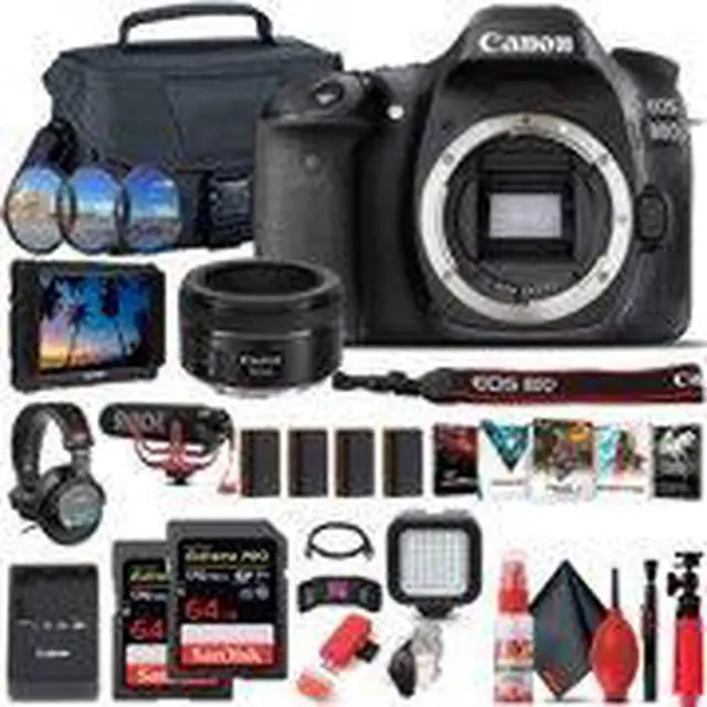Alt view image 2 of 3 - Canon EOS 80D DSLR Camera (1263C004) + 4K Monitor + Canon EF 50mm + More
