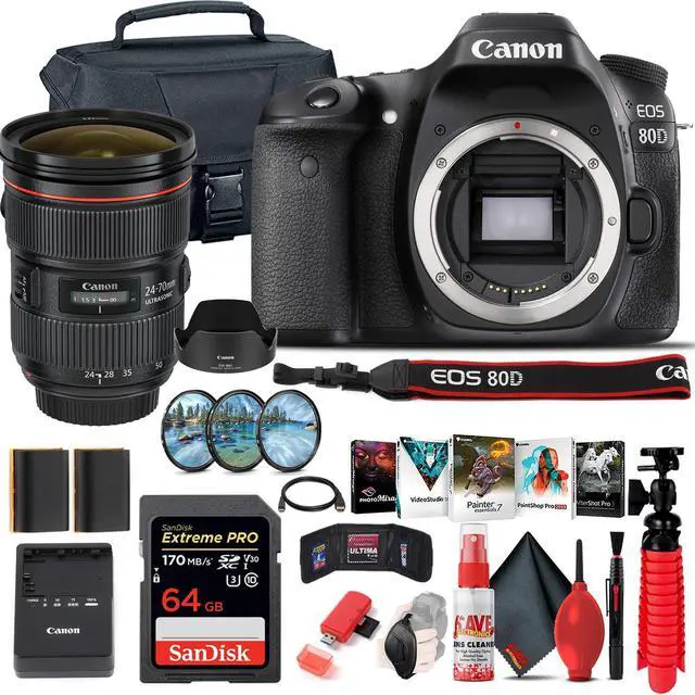 Alt view image 3 of 3 - Canon EOS 80D DSLR Camera (Body Only) (1263C004) + Canon EF 24-70mm Lens + 64GB Advanced Bundle
