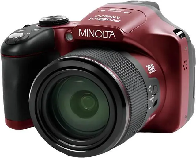 Alt view image 7 of 7 - Minolta Pro Shot 20 Mega Pixel HD Digital Camera with 67x Optical Zoom, Full 1080p HD Video & 16GB SD Card (Red)