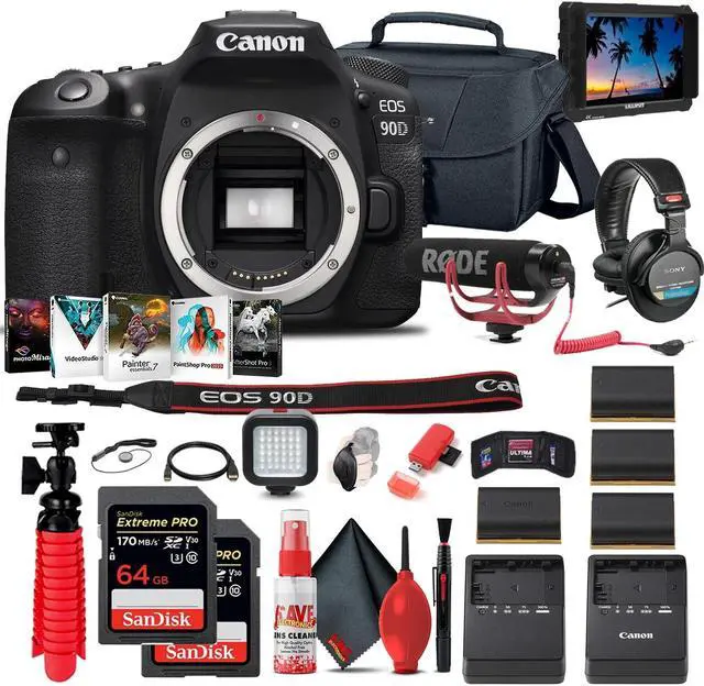 Alt view image 3 of 3 - Canon EOS 90D DSLR Camera (Body Only) (3616C002) + 4K Monitor + Mic + More