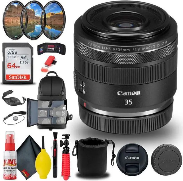 Alt view image 3 of 3 - Canon RF 35mm f/1.8 IS Macro STM Lens (2973C002) + Filter Kit + BackPack + More