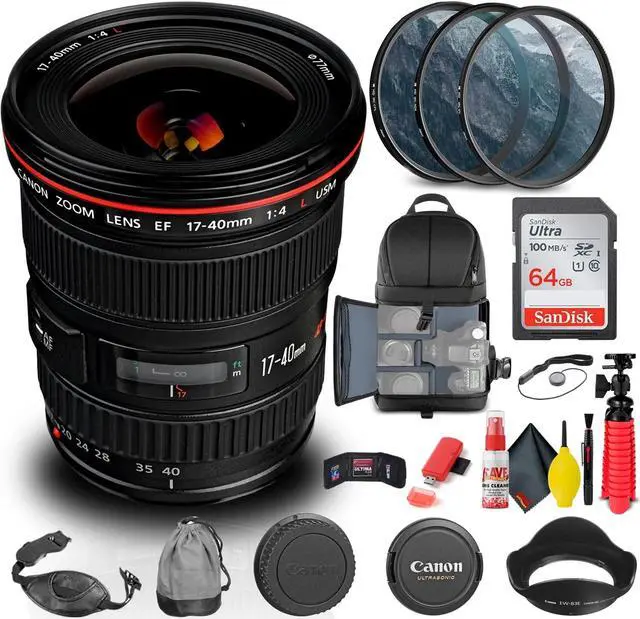 Alt view image 3 of 3 - Canon EF 17-40mm f/4L USM Lens (8806A002) + Filter + BackPack + 64GB Card + More