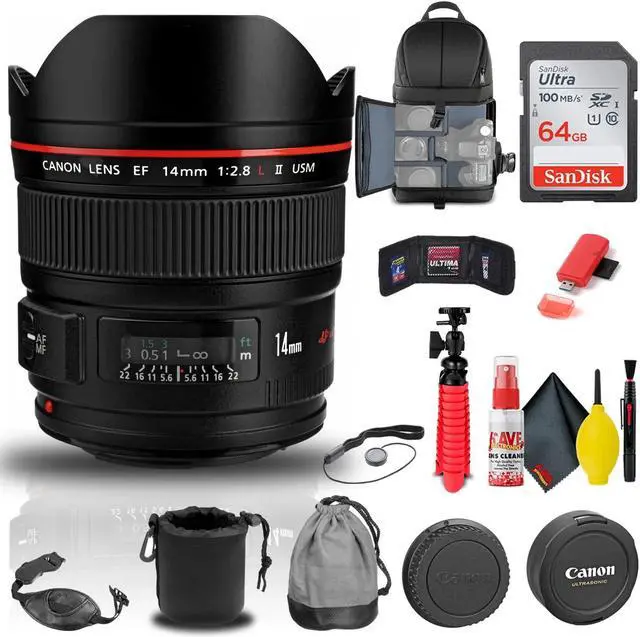 Alt view image 3 of 3 - Canon EF 14mm f/2.8L II USM Lens (2045B002) + BackPack + 64GB Card + More