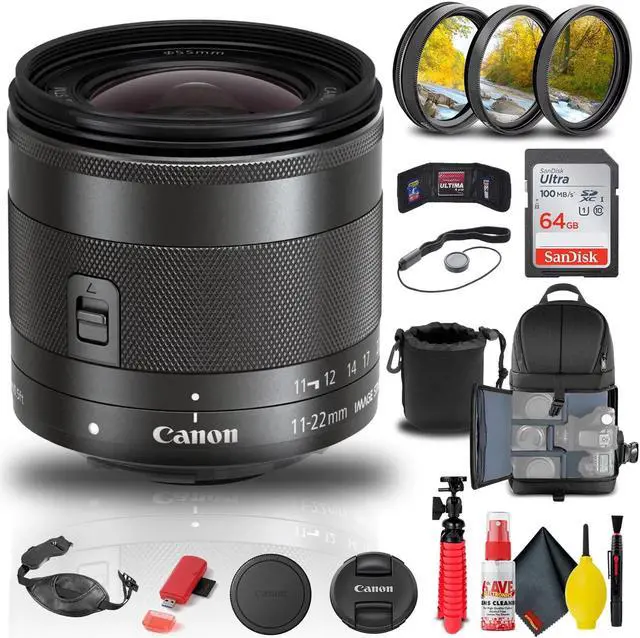 Alt view image 3 of 3 - Canon EF-M 11-22mm f/4-5.6 IS STM Lens (7568B002) + Filter Kit + BackPack + More