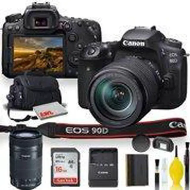 Alt view image 2 of 3 - Canon EOS 90D DSLR Camera With 18-135mm Lens, Canon EF-S 55-250mm f/4-5.6 IS STM Lens, Soft Padded Case, Memory Card, and More