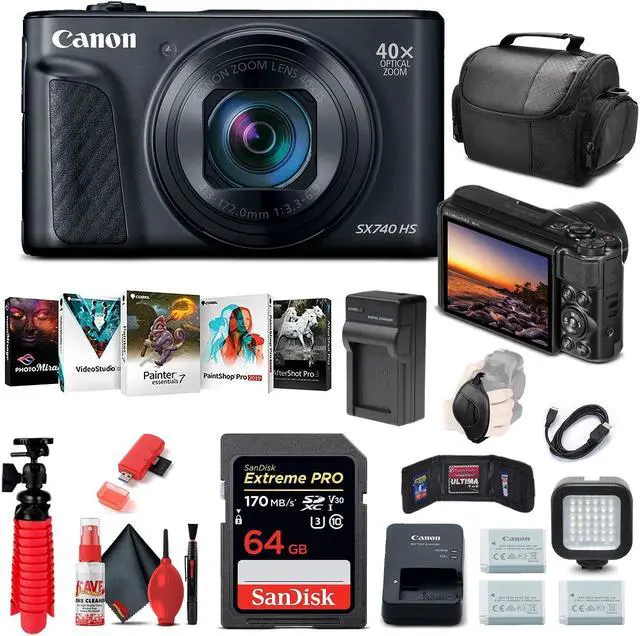 Alt view image 3 of 3 - Canon PowerShot SX740 HS Digital Camera (Black) (2955C001) + 64GB Card Pro Bundle