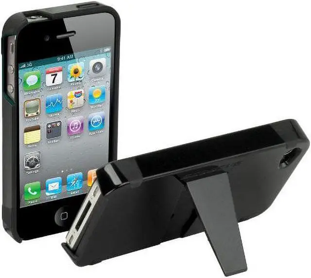 Alt view image 3 of 3 - Scosche IP4KBKV Black on Black Hybrid Case with Kickstand for the New iPhone 4S and iPhone 4 (Verizon and AT&T)