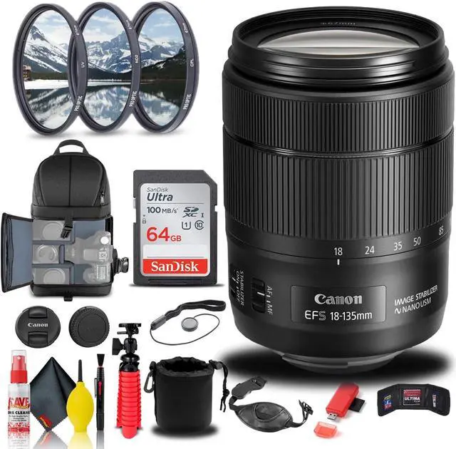 Alt view image 3 of 3 - Canon EF-S 18-135mm f/3.5-5.6 IS USM Lens (1276C002) + Filter Kit + More
