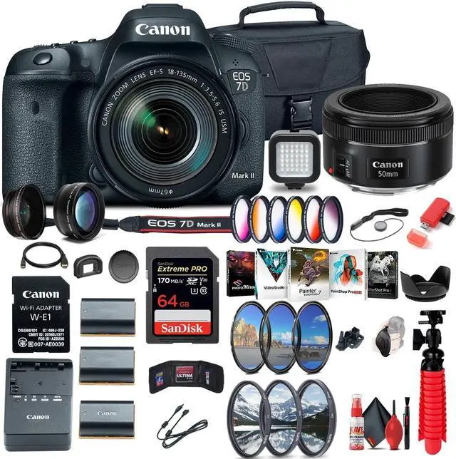 Alt view image 3 of 3 - Canon EOS 7D Mark II DSLR Camera W/ 18-135mm f/3.5-5.6 IS USM Lens & W-E1 Ultimate Bundle