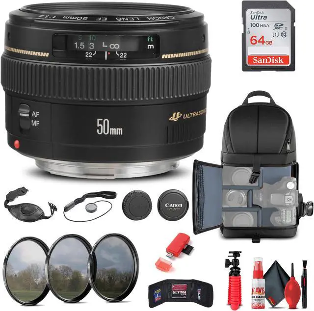 Alt view image 3 of 3 - Canon EF 50mm f/1.4 USM Lens (2515A003) + Filter + BackPack + 64GB Card + More