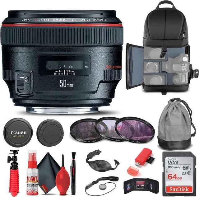 Alt view image 3 of 3 - Canon EF 50mm f/1.2L USM Lens (1257B002) + Filter + BackPack + 64GB Card + More