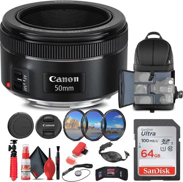 Alt view image 3 of 3 - Canon EF 50mm f/1.8 STM Lens (0570C002) + Filter + BackPack + 64GB Card + More