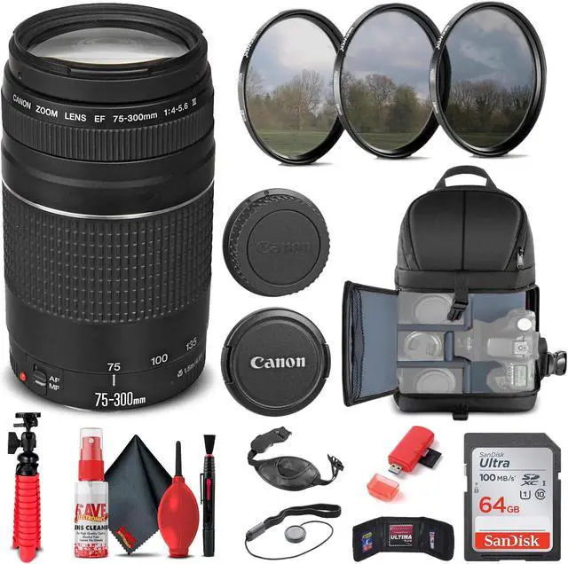 Alt view image 3 of 3 - Canon EF 75-300mm f/4-5.6 III Lens (6473A003) + Filter Kit + BackPack + More