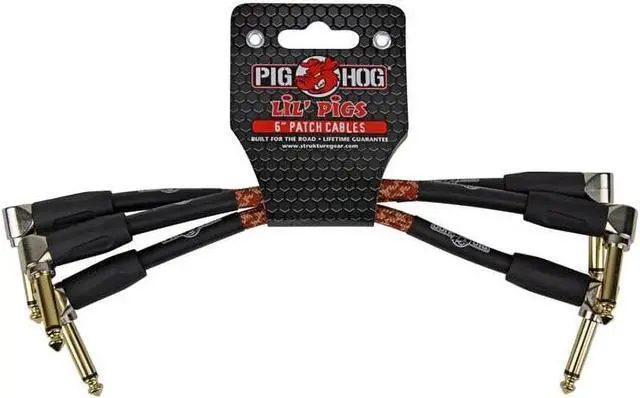 Alt view image 6 of 6 - Pig Hog Instrument Cables Lil Pigs 6 in. Patch Cables (3-Pack) Western Plaid