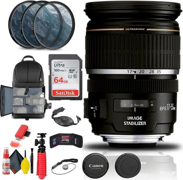 Alt view image 3 of 3 - Canon EF-S 17-55mm f/2.8 IS USM Lens (1242B002) + Filter Kit + BackPack + More