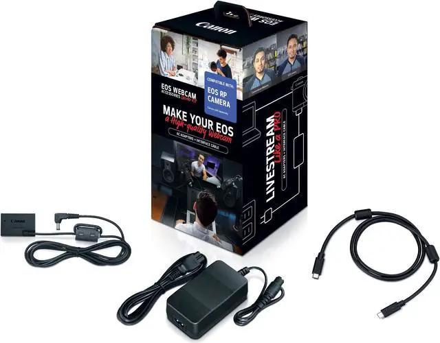 Alt view image 5 of 5 - Canon EOS Webcam Accessories Starter Kit for EOS RP, Works with RP Model Digital Camera, USB-C, Interface Cable IFC-100U, AC Adapter AC-E6N, & DC Coupler DR-E18, for Streaming, Teaching, Working