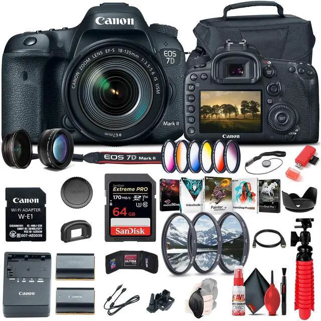 Alt view image 3 of 3 - Canon EOS 7D Mark II DSLR Camera W/ 18-135mm f/3.5-5.6 IS USM Lens & W-E1 Starter Bundle