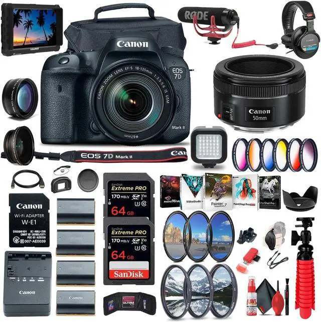 Alt view image 3 of 3 - Canon EOS 7D Mark II DSLR Camera W/ 18-135mm f/3.5-5.6 IS USM Lens & W-E1 Supreme Bundle