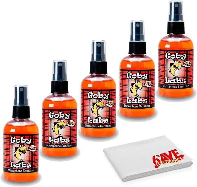 Alt view image 3 of 3 - Goby Labs 5-Pack 4 FL OZ Microphone Sanitizing and Cleansing Spray with Cloth