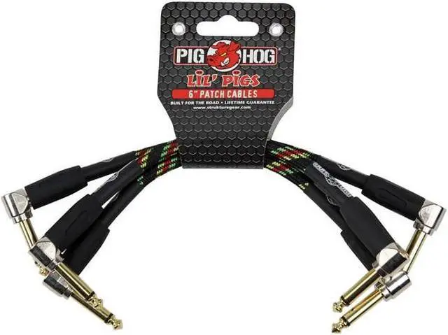 Alt view image 5 of 5 - Pig Hog Lil Pigs Vintage "Rasta Stripe" 6-in Patch Cables - 3 pack