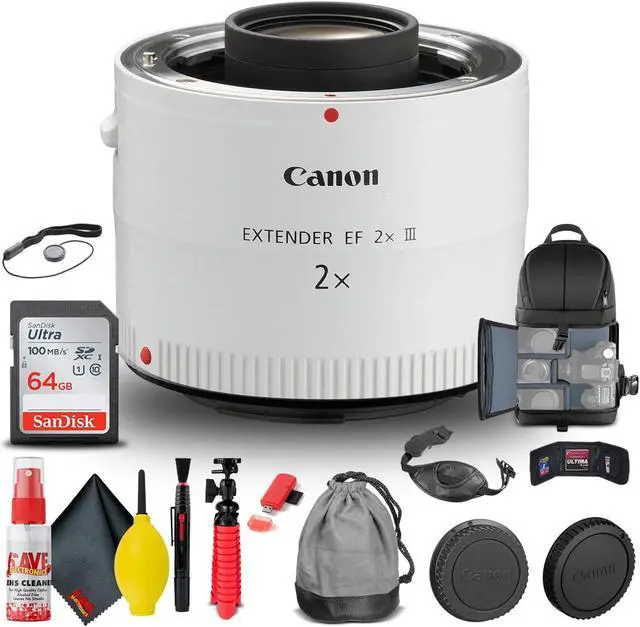 Alt view image 3 of 3 - Canon Extender EF 2X III (4410B002) + BackPack + 64GB Card + Card Reader + More
