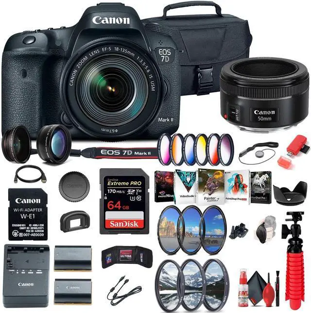 Alt view image 3 of 3 - Canon EOS 7D Mark II DSLR Camera W/ 18-135mm f/3.5-5.6 IS USM Lens & W-E1 Extreme Bundle