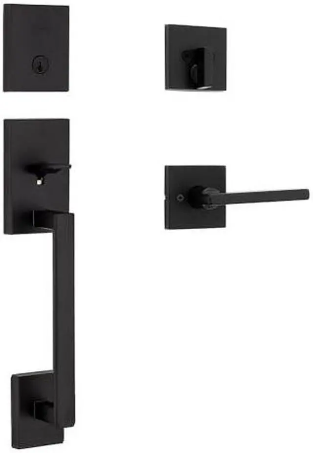 Main image of Kwikset San Clemente Front Door Lock Handle and Deadbolt Set, Entry Handleset Exterior with Interior Reversible Lever, Matte Black, Pick Resistant SmartKey Rekey Deadbolt Security