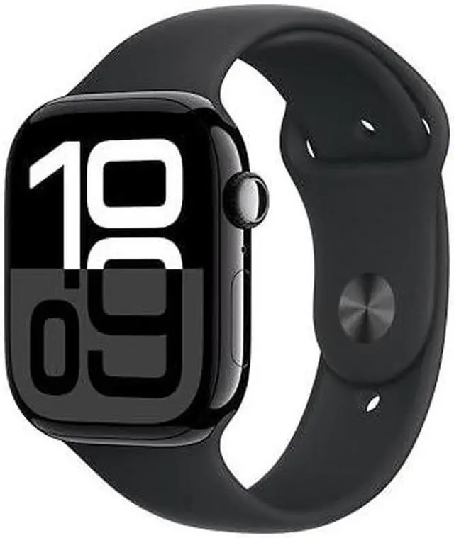 Main image of Apple Watch Series 10 [GPS 46mm case] Smartwatch with Jet Black Aluminium Case with Black Sport Band - S/M. Fitness Tracker, ECG App, Always-On Retina Display, Water Resistant