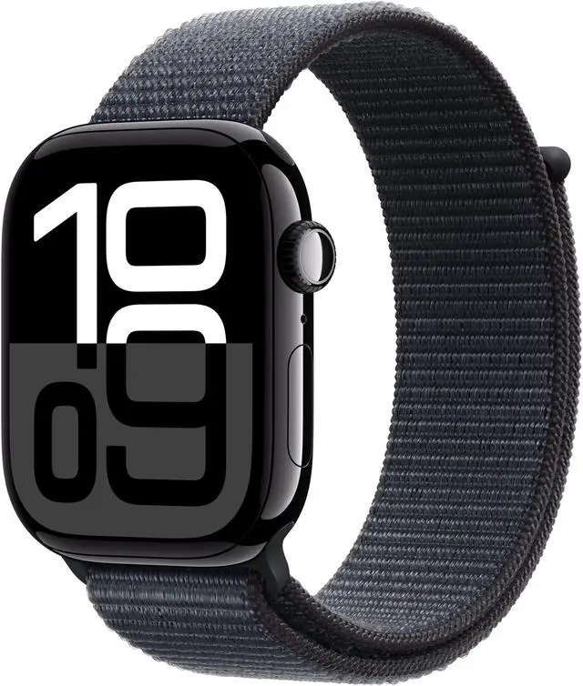 Main image of Apple Watch Series 10 [GPS 46mm case] Smartwatch with Jet Black Aluminium Case with Ink Sport Loop. Fitness Tracker, ECG App, Always-On Retina Display, Carbon Neutral