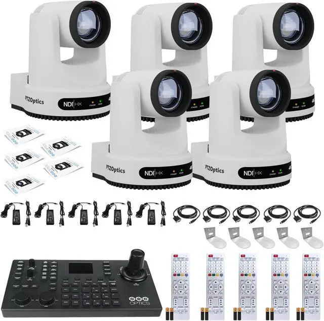 Main image of 5 x PTZOptics Move 4K PTZ Camera with 12x Zoom (White) (PT12X-4K-WH-G3) + SuperJoy PTZ Controller + 5 x Wall Mount