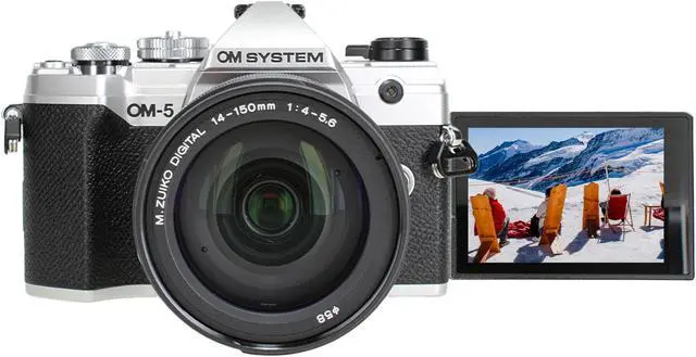Alt view image 2 of 4 - OM SYSTEM OM-5 Mirrorless Camera with 14-150mm F4-5.6 II lens - Silver (black lens) + 64GB SF-M Tough Series UHS-II SDXC Memory Card + Professional MC 3 Piece Filter Kit, 77mm UV/CPL/F + More