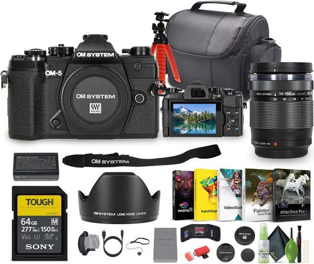 Main image of OM SYSTEM OM-5 Mirrorless Camera with 14-150mm F4-5.6 II lens + 64GB SF-M Tough Series UHS-II SDXC Memory Card + Professional MC 3 Piece Filter Kit, 77mm UV/CPL/F + More