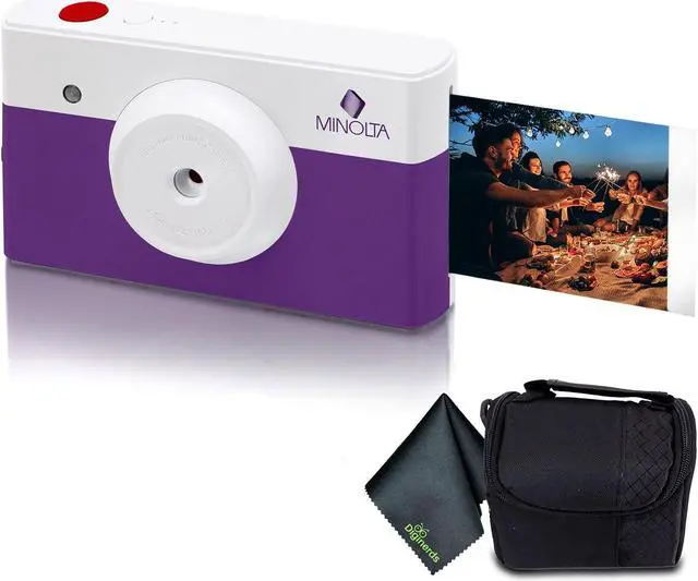 Main image of Minolta Instapix Print Camera with Printer (Purple), Camera Bag, Diginerds Microfiber Cleaning Cloth, Bundle