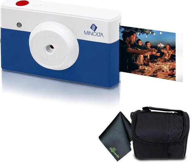 Main image of Minolta Instapix Print Camera with Printer (Blue), Camera Bag, Diginerds Microfiber Cleaning Cloth, Bundle