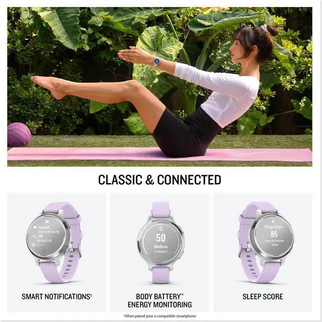 Alt view image 4 of 4 - Garmin Lily 2, Small and Stylish Smartwatch Cream Gold with Coconut Bundle