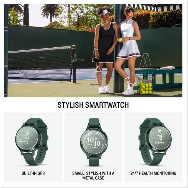 Alt view image 2 of 4 - Garmin Lily 2 Active, Small and Stylish Smartwatch Jasper Green Bundle for Women