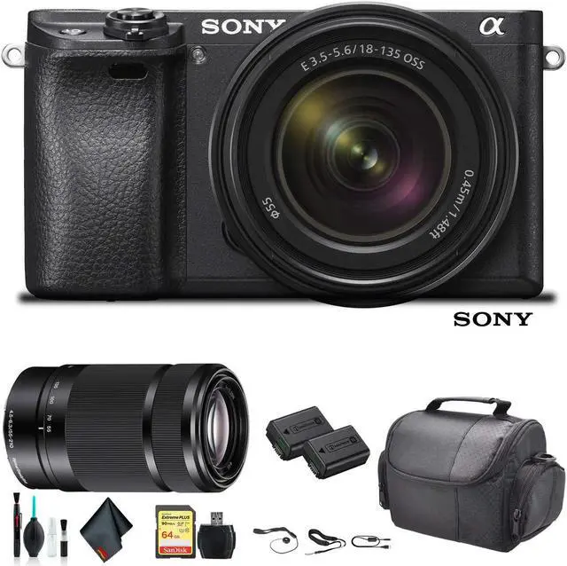 Main image of Sony Alpha a6500 Mirrorless Camera with 18-135mm Lens ILCE-6500M/B With Sony 55-210mm Lens, Soft Bag, Additional Battery, 64GB Memory Card, Card Reader , Plus Essential Accessories