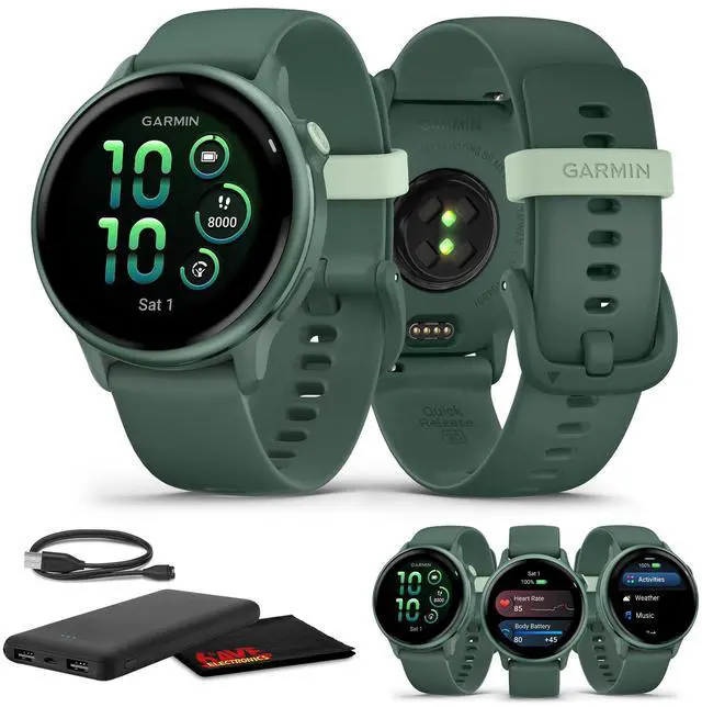 Main image of Garmin Vivoactive 6 Fitness GPS Smartwatch Metallic Jasper Green with Green Band