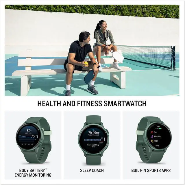 Alt view image 3 of 4 - Garmin Vivoactive 6 Fitness GPS Smartwatch Metallic Jasper Green with Green Band