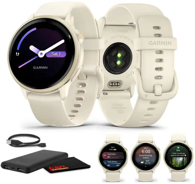 Main image of Garmin Vivoactive 6 Fitness GPS Smartwatch Lunar Gold with Bone Silicone Band