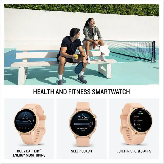 Alt view image 3 of 4 - Garmin Vivoactive 6 Smartwatch Metallic Pink Dawn with Pink Band