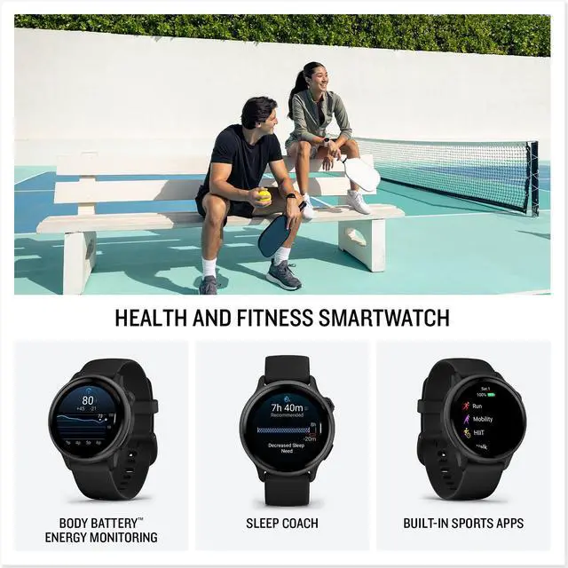 Alt view image 3 of 4 - Garmin Vivoactive 6 Fitness GPS Smartwatch-Slate with Black Silicone Band