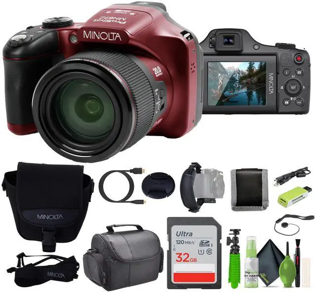 Main image of Minolta Pro Shot 20 MP HD Digital Camera with 67x Zoom, 1080p HD Video Bundle (Red)