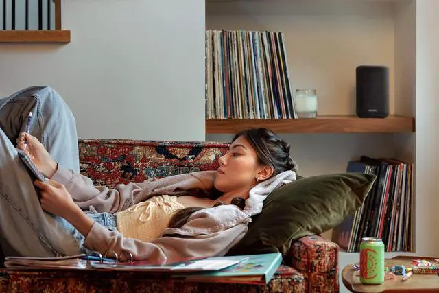 Alt view image 2 of 7 - Denon Home 150 Wireless Smart Speaker â Compact Design, Wi-Fi & Bluetooth, HEOS Built-in, Alexa Built-in, Siri & AirPlay 2, Spotify Connect, Multi-Room Support, Black