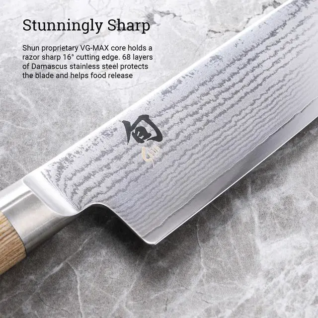 Alt view image 4 of 4 - Shun Classic Blonde 7" Santoku Knife, Handcrafted Japanese All Purpose Knife, VG-MAX Core with Damascus Stainless Steel Cladding, Pakkawood Handle, Versatile Japanese Cutting Tool